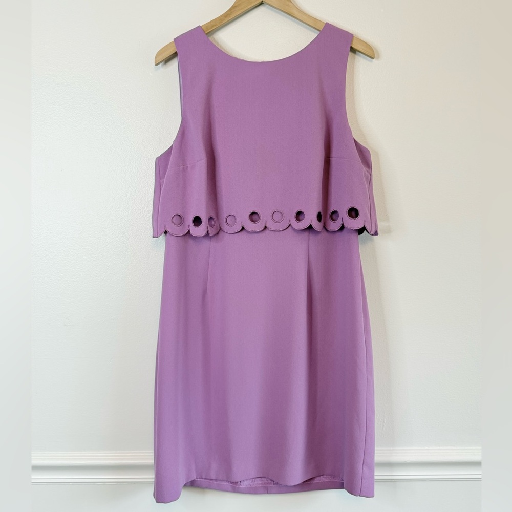 Trina Turk Purple Posey Scalloped Overlay Flounce Sheath Dress - Picture 3 of 10